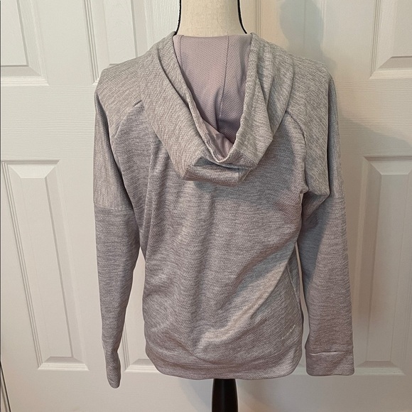 Adidas Women's Light Gray Hoodie with Blue Logo Climawarm Size Medium Lined EUC - Picture 5 of 12